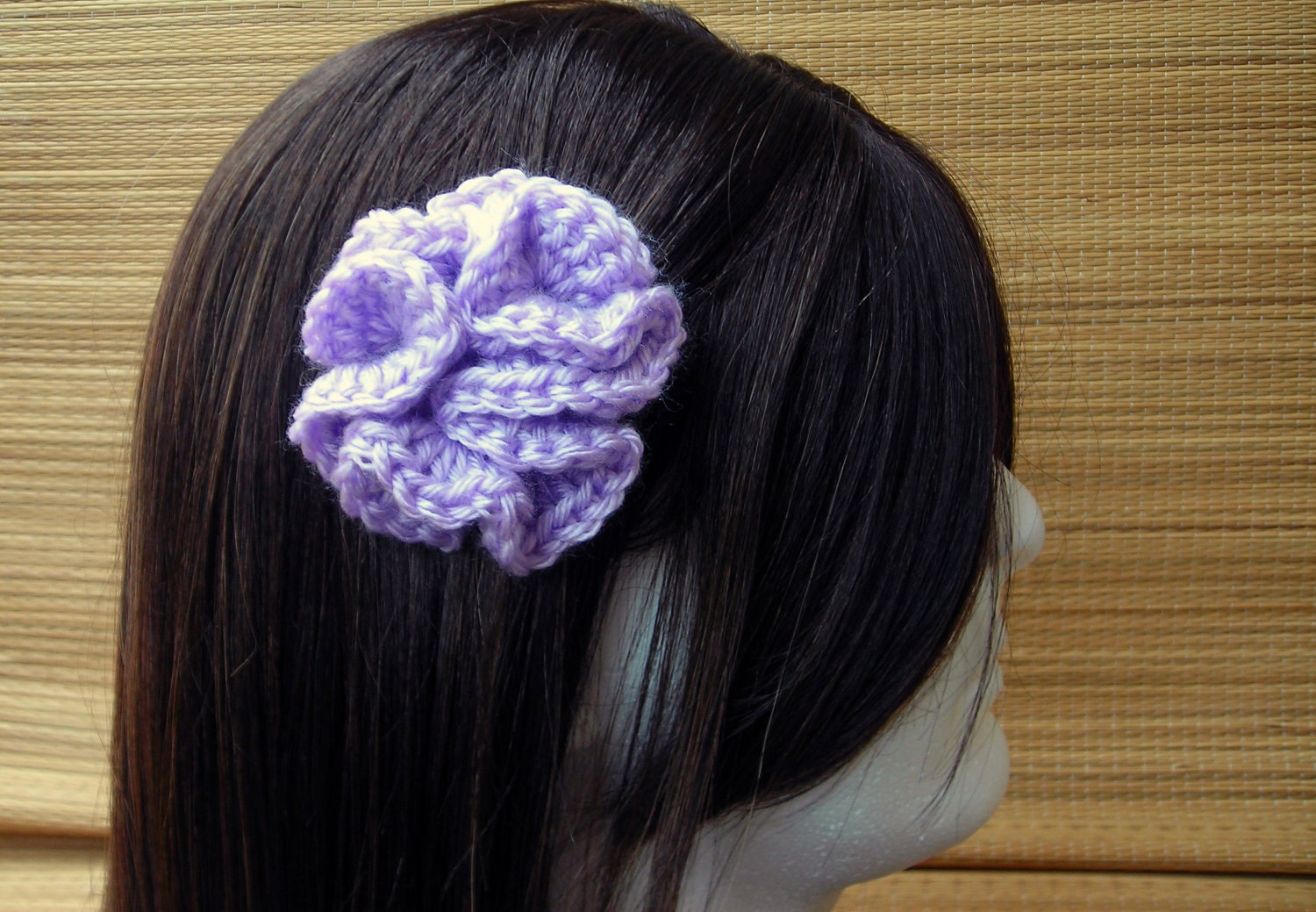 ruffly crocheted flower hair clip or brooch - now 25% off