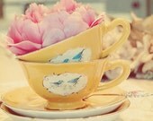 shabby chic photograph - Lovely Day 5x5 whimsical yellow pink teacup print Hostess Gift for Her