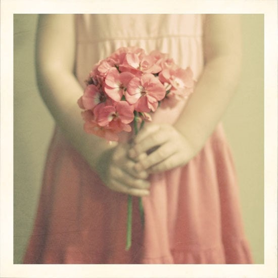 Flower Girl -  5x5 print - nursery decor wedding elegant peachy pink pastel photograph
