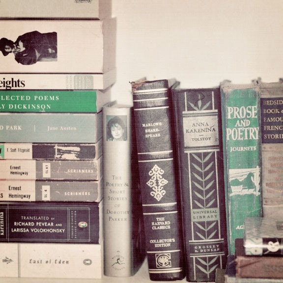Book Photograph - i luv books 8x8 Print - Pastel pink mint green vintage library collection