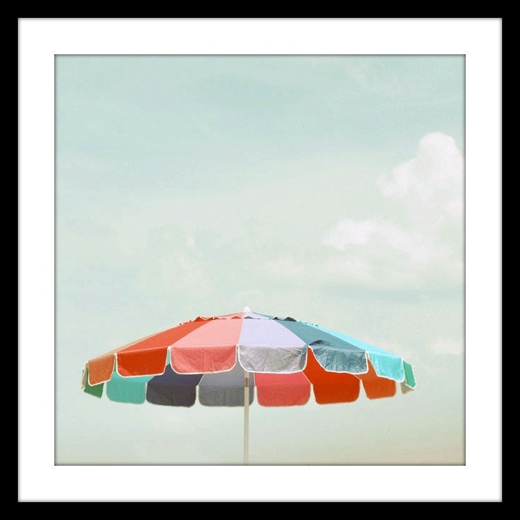 Beach Umbrella - 5x5 Original Signed Fine Art Photograph - summer rainbow colors - fun cottage print