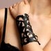 Leather Bracelet Cuff,  "Bird in Flight" in Black Leather
