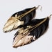 Feather Earrings - Leather Feather Jewelry - Dipped in Gold - Ivory White Leather