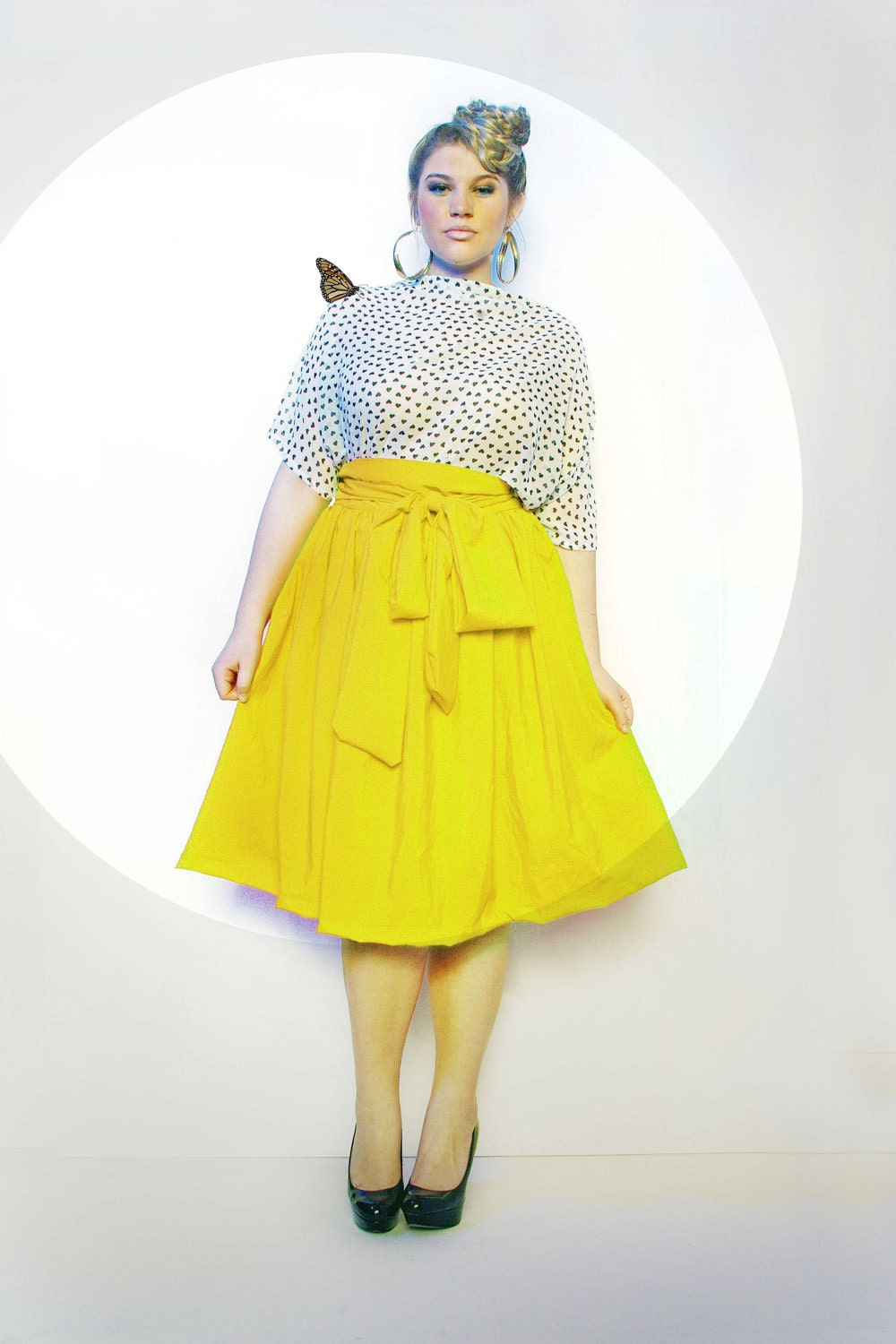 JIBRI Plus Size High Waist Flare Skirt (attached wrap belt)