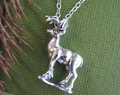 Stag with Antlers Necklace, Deer Necklace, Deer Pendant, Sterling Silver Deer Pendant, Wildlife, Buck Antlers, Gift for Her