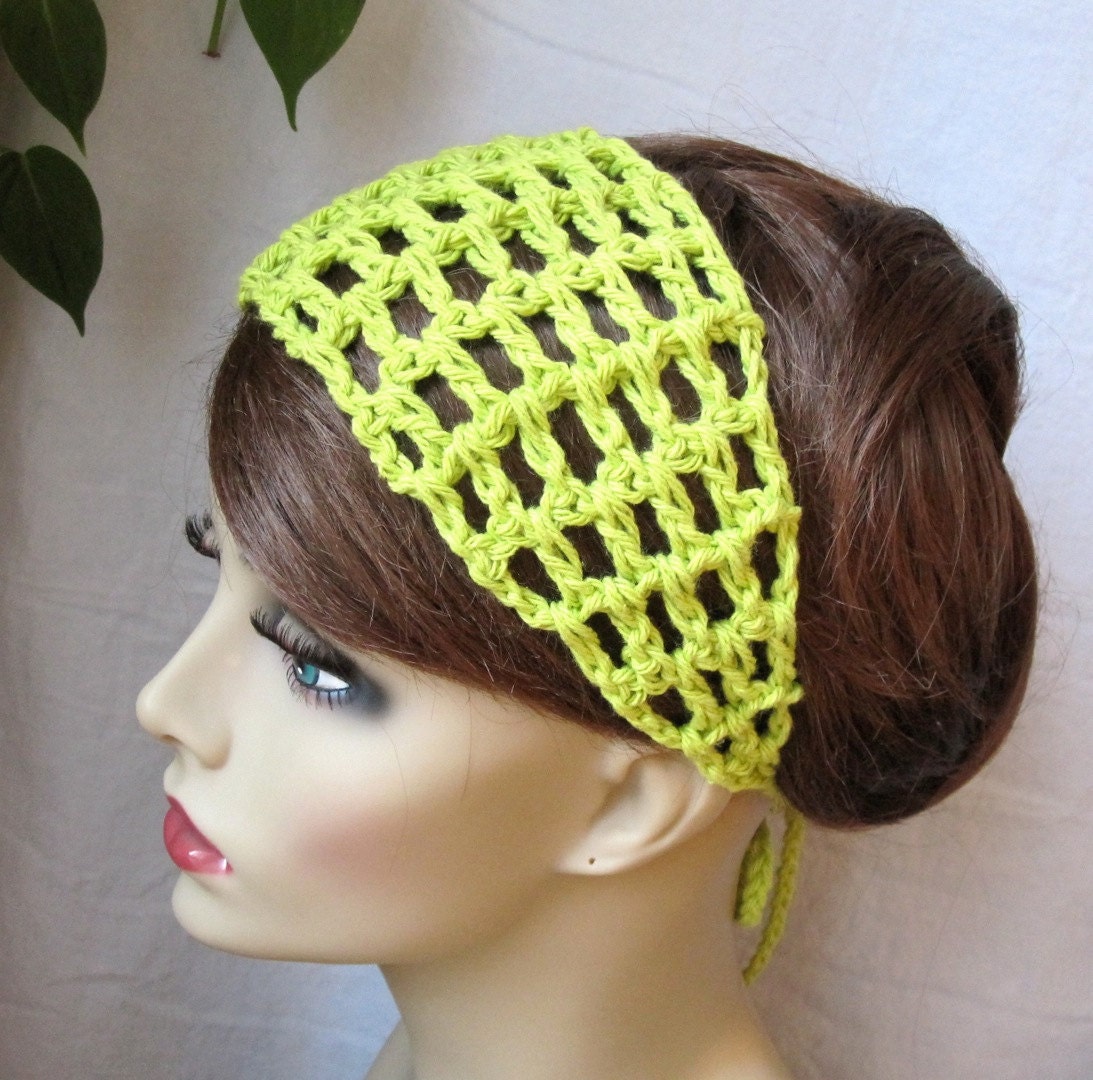 SALE Hot Green Crochet Headband, Teens Womens, Spring Summer, Cotton, Gifts for her, Photo Prop, Birthday Gifts, Handmade - HBJE110