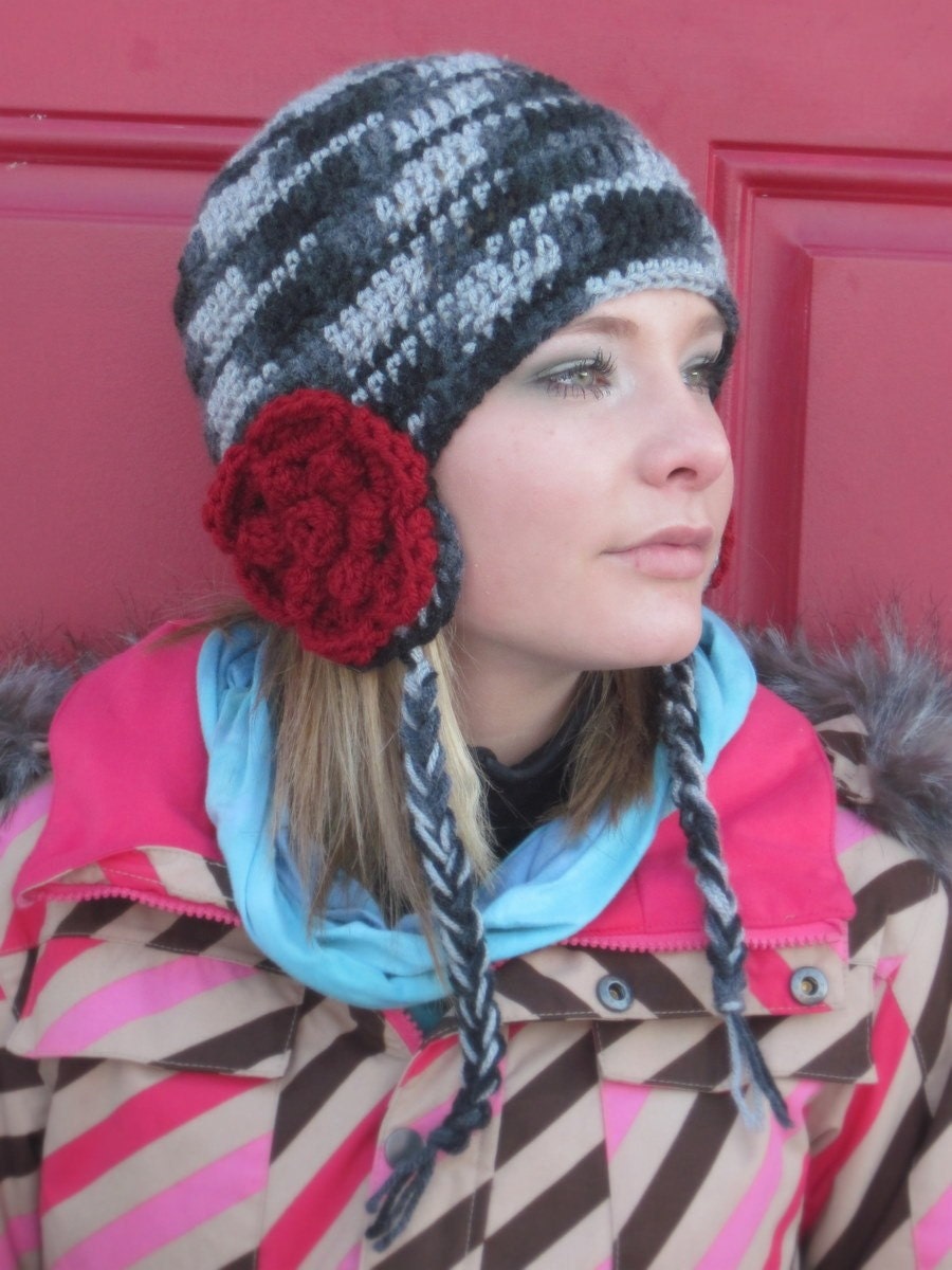 earflap hat with flowers