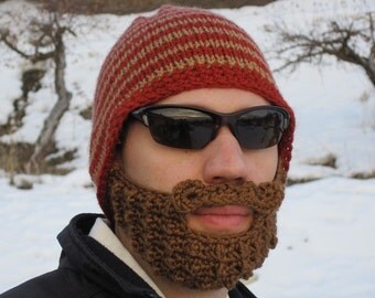 red striped bearded beanie - S/M