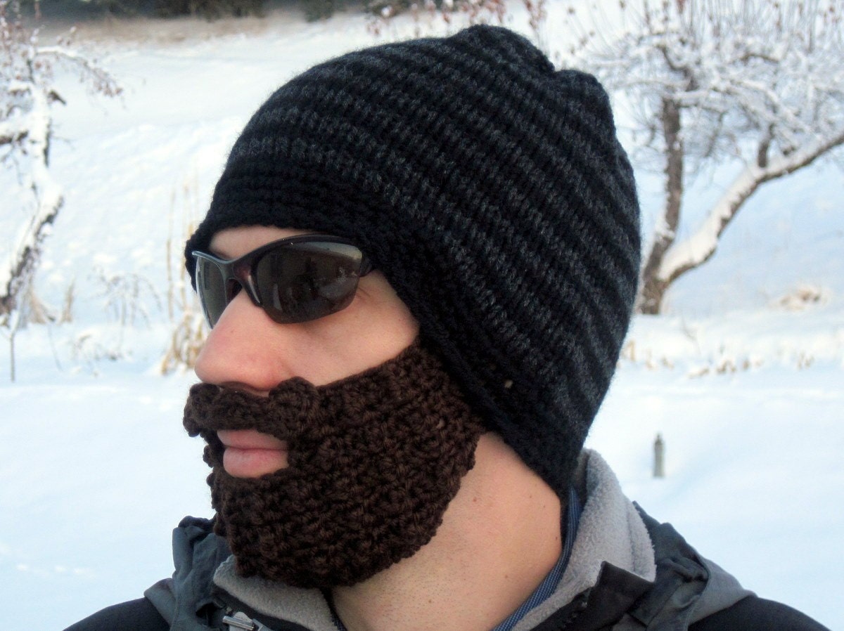 beard beanie - black and charcoal striped L/XL