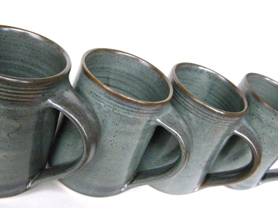 Set of 4 -16 oz Handmade Ceramic Mugs -- Slate Grey -- Hand crafted pottery for tea, cocoa or coffee