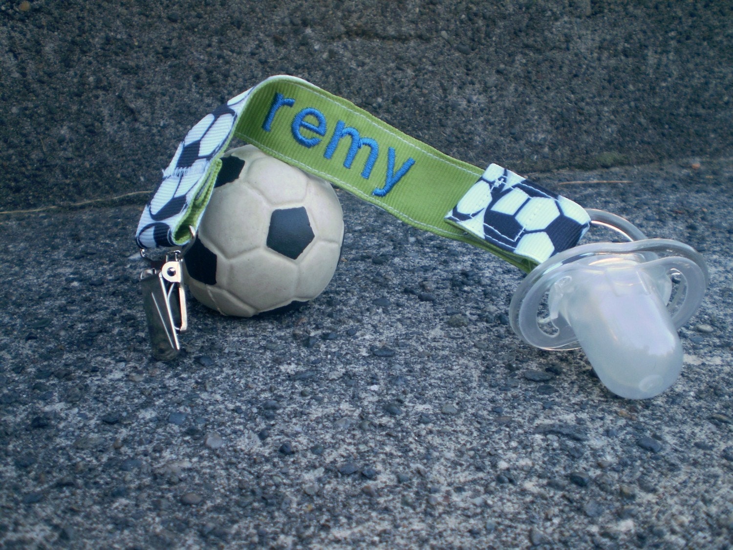 Personalized Soccer Binky Clip