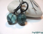 Teal, Purple, Fluorite Quartz Earrings w Brass - Chelsea