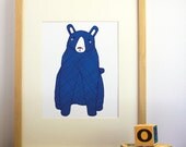 Blue Bear Print Nursery Art, Children Decor - Free US Shipping