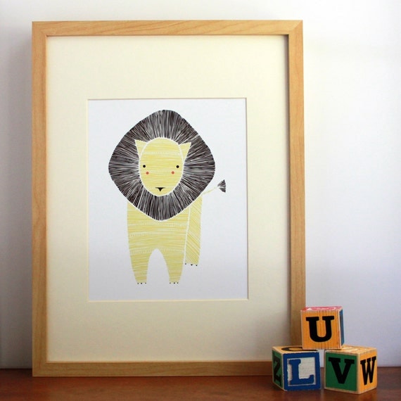 Leo Lion Illustration - Safari Collection, Nursery Art, Kids Wall Art - Free US Shipping