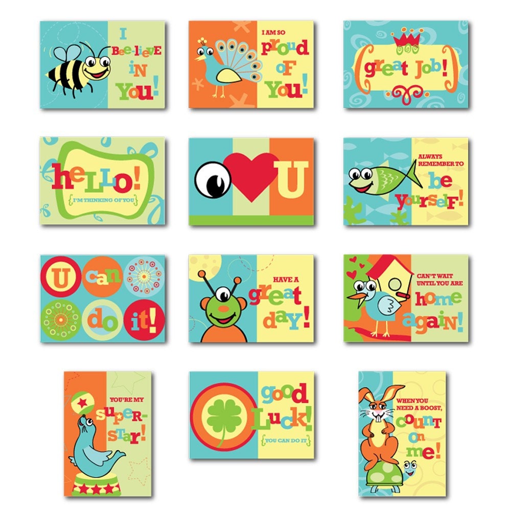 Kids Wee Tidings-12 mini note cards w/ envelopes packaged in a glass jar