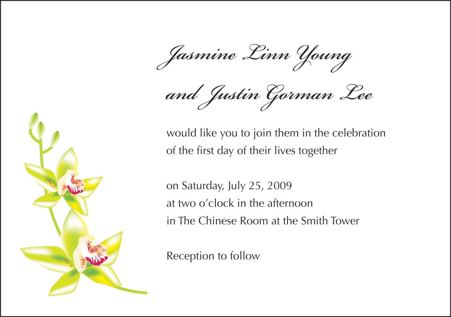 Printable Custom Green Orchid Invitation 5x7 You Print PDF
