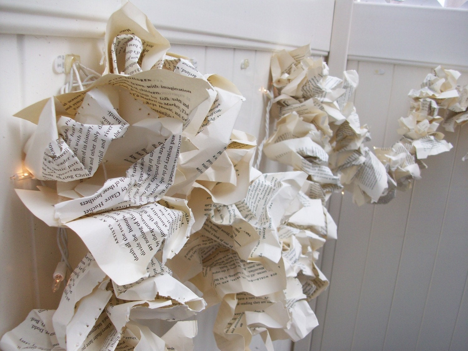 SPRING Sale - VINTAGE Book pages - Wedding Garland - Eco Friendly - Repurposed Party Garland Upcycled books
