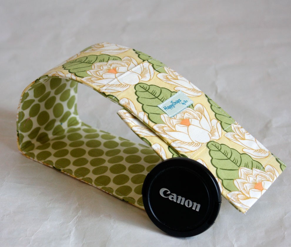 Padded Camera Strap Cover with Lens Cap Pocket - Lotus Pond and Full Moon combo
