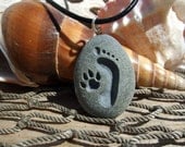 Footprint and Dog Paw Forever Friends - Martha's Vineyard Beach Stone Pendant