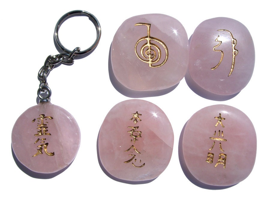 Gift set Special- Set of 4 Reiki Stones with Reiki symbol Keychain