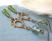 Forest Elf - Green blue glass long earrings - Elysia