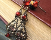 Red Queen - Red glass filigree earrings - Elysia