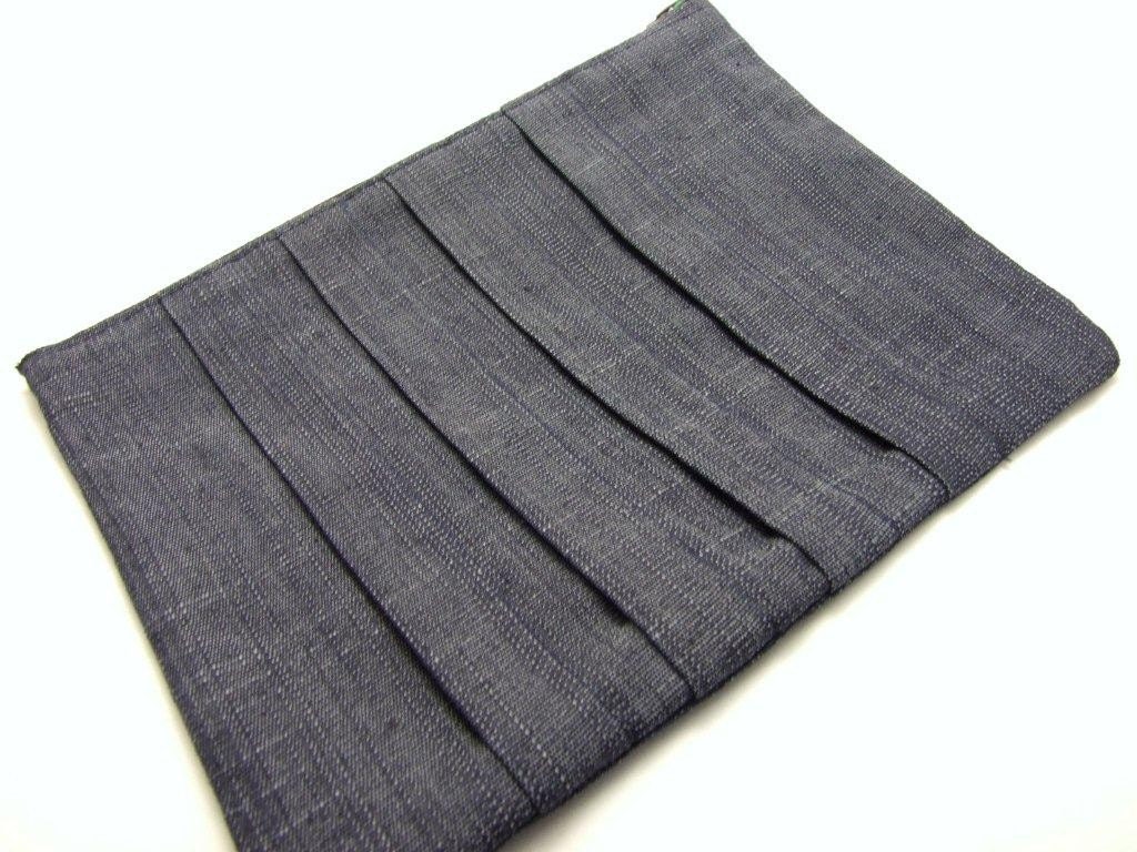 Belle - Pleated Denim Pouch with zip closure