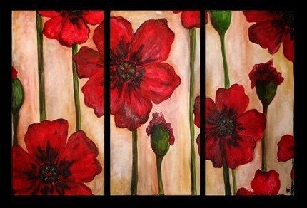 Red Poppy Triptych Commission by Kristen Dougherty
