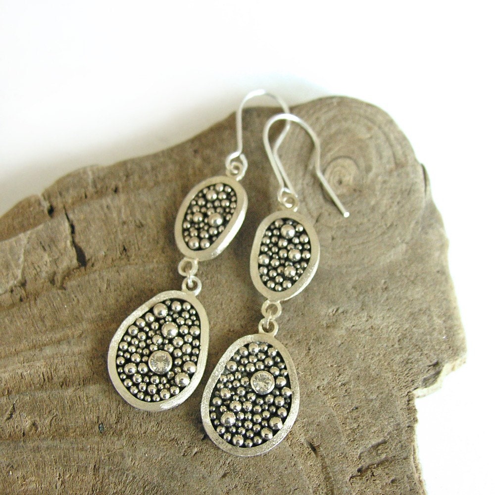 PEBBLES - silver and white spinel earings