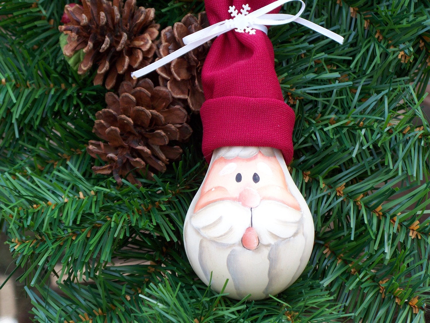 Hand Painted Light Bulb Santa Claus Ornament