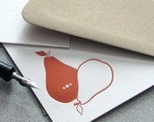 Pear Letterpress Note Card Set, Letterpress Blank Cards, Fruit, Rust Orange, Autumn, Fall - Set of 10 (NPR02)