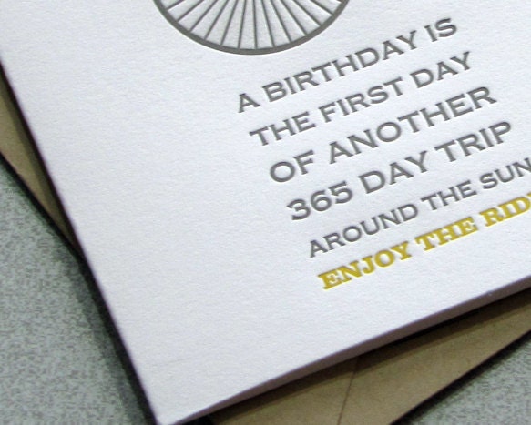 Bicycle Greeting Card: Happy Birthday Letterpress Card Set - Bike, Sunshine, Honey Gold, Yellow, Grey (Set of 3)