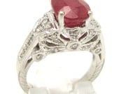 Antique style oval cut red RUBY & Diamonds engagement ring Rub500