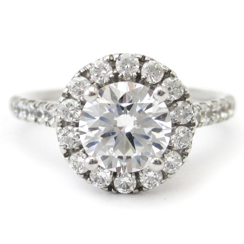 1.83ctw round cut antique style double halo diamond engagement ring R179