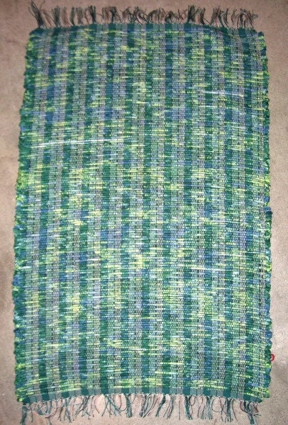 Rag Rug, Handwoven - Green on Green (Inv. ID 3-0490)