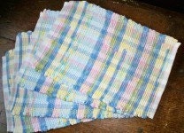 Rag Rug Placemats, Set of Four, Handwoven - Pastel Blue, Pink, Yellow, Green. White (Inv. ID 20-0790)