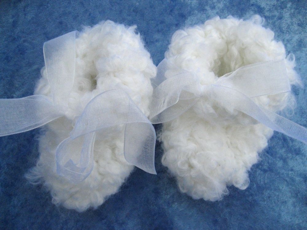 Fluffy Cloud Booties (size 0-6 months)-- Pure White -- Free Priority Shipping on orders over 50 dollars - ShoeDweller