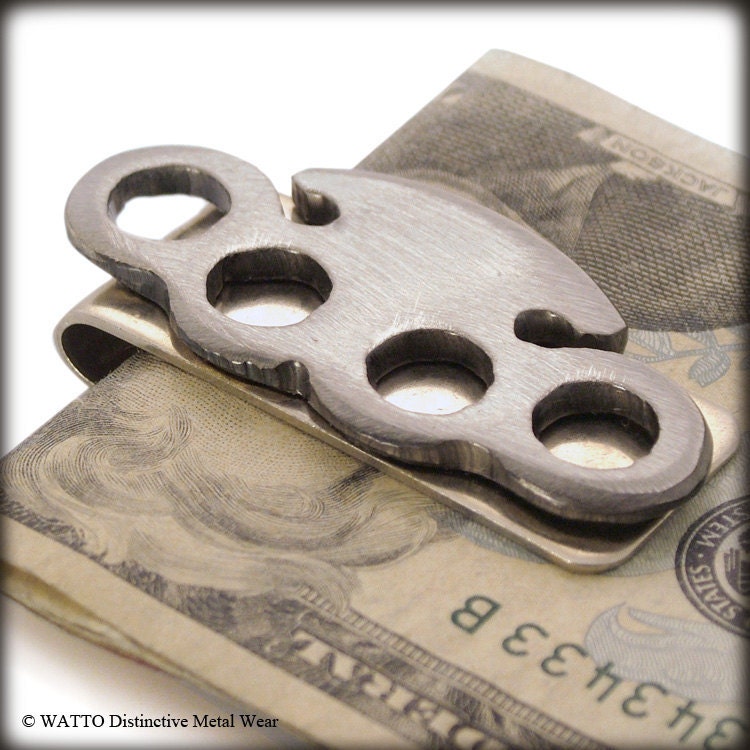 Brass Knuckle Money Clip/ Buffed Silver -Perfect  for Best Man, Groomsmen Gift, Wedding or Birthday by WATTO Distinctive Metal Wear