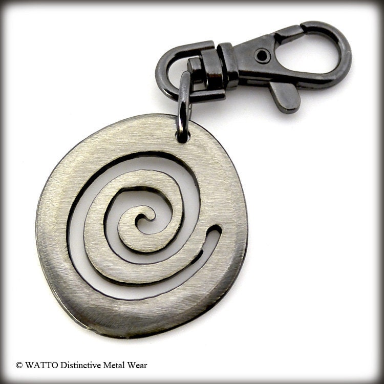 Metal Spiral Charm on Gunmetal Key Chain by WATTO Distinctive Metal Wear Handmade Charm on Gunmetal Keychain / Keybob