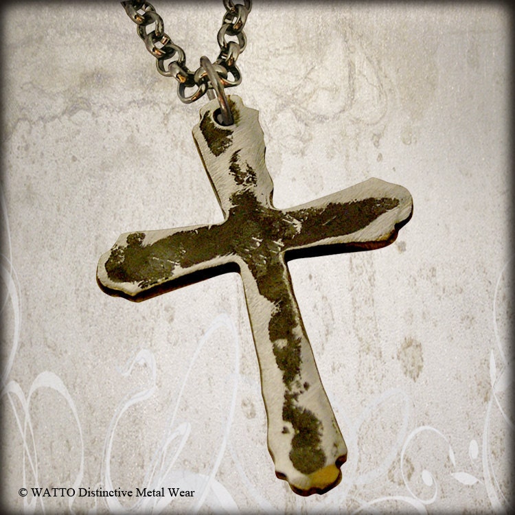 Metal Cross Charm on Gunmetal Chain by WATTO Distinctive Metal Wear