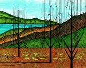 Art Print, 7 X 10 Pen and Ink Lithograph, Pointillism, Late Afternoon