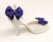 Cute Shabby Chic Purple Grappa Satin ribbon Bow  Shoe Clips