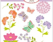 Digital clip art.for all use, flowers and butterfly clip art  instant download clip art