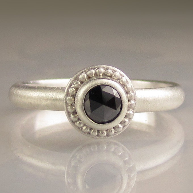 Granulated Rose Cut Black Diamond Ring in Recycled Sterling Silver- Made to Order