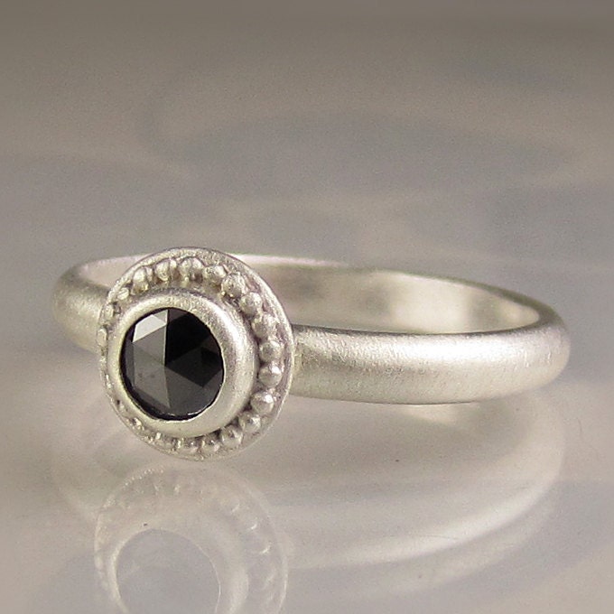 Granulated Rose Cut Black Diamond Ring in Recycled Sterling Silver- Made to Order
