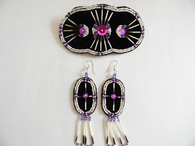 Purple Velvet Quilled Barrette and Earrings Set