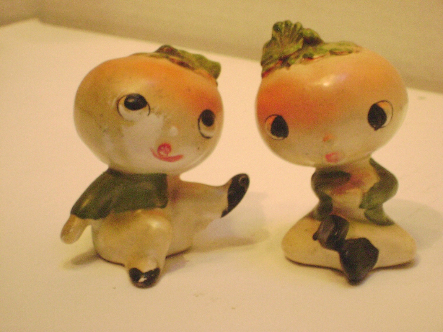 Vintage Salt and Pepper Shakers, Anthropomorphic,Turnips Japan, 50s, 60s, Boy and Girl, Vegetable Vintage Kitsch Kitchen Cottage, 50-60s