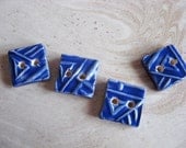Set of Four Bright Blue Square Ceramic Buttons