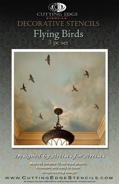 Stencils Flying Birds 3 pc kit - Reusable Bird stencils for walls - DIY decor