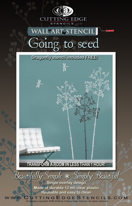 Large Stencil Going to Seed - Easy reusable wall stencils better than Decals